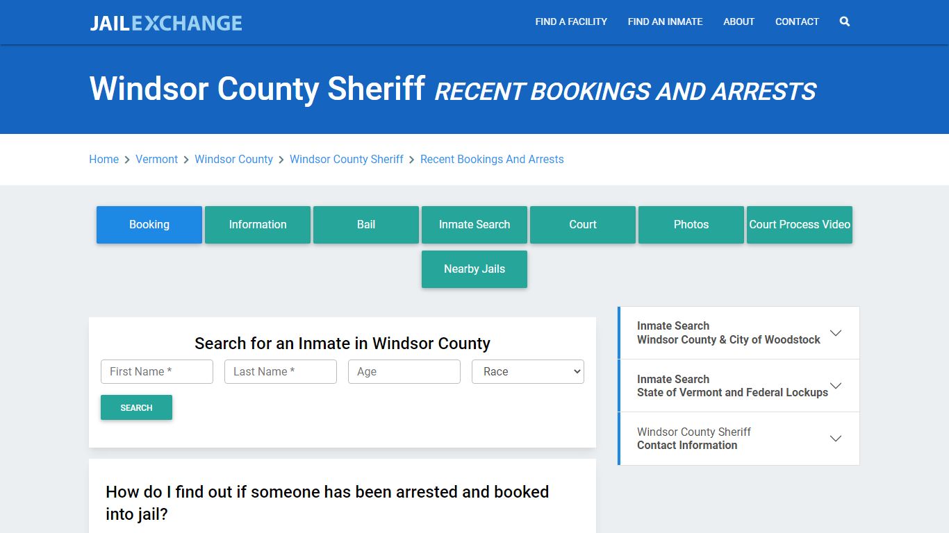 Windsor County Sheriff Recent Bookings And Arrests - Jail Exchange